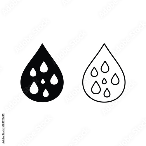 Minimalist Water Droplet Icons, Black, Outline, Filled, Simple Design