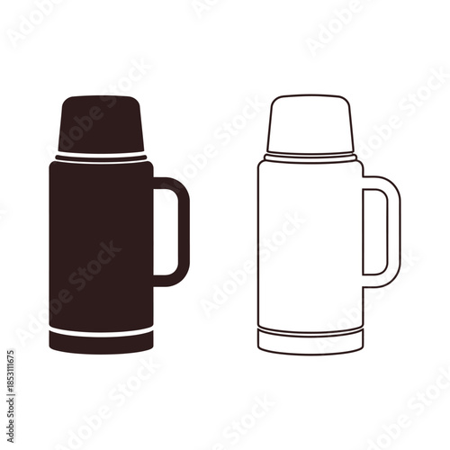 Brown Silhouette and White Outline Thermos Bottles with Handles Icons