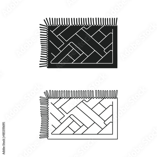 Black Silhouette and Outline Rugs with Geometric Weave Pattern