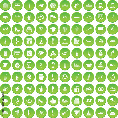 100 windmills icons set green circle