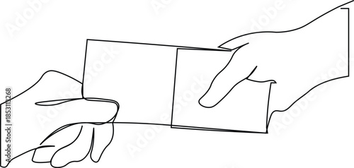 Continous line Two hands exchange money. Wealth and Prosperity concept. Art of money. Editable stroke.