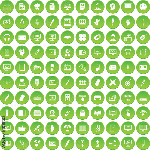 100 weather icons set green circle