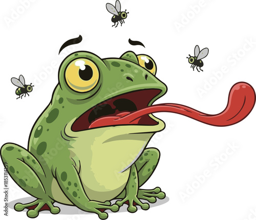Frog catching flies with its long tongue