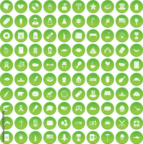 100 urban icons set green circle