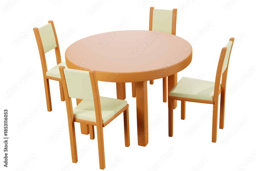 Fototapeta premium Round Wooden Table with Four Chairs