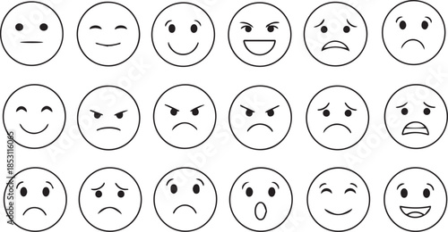 A set of hand drawn emoticon faces with various expressions