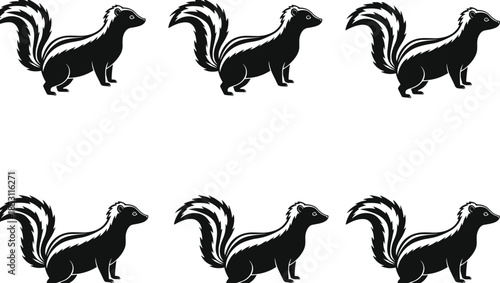 Skunk silhouette vector illustration, black and white animal clipart, wildlife icon set, side profile skunk drawing, nature graphic design, pest artwork