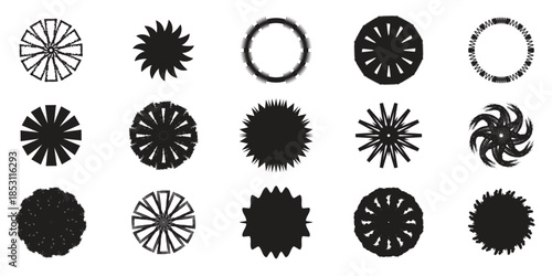 Collection of 13 unique black silhouettes of various geometric and organic shapes
