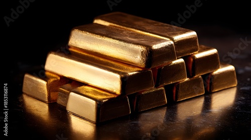 Wallpaper Mural Stack of gleaming gold bars reflecting light on a dark surface. Torontodigital.ca
