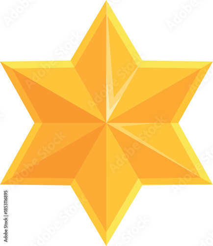 Gold six pointed star sparkling on white background, perfect for projects related to success, achievement, and quality