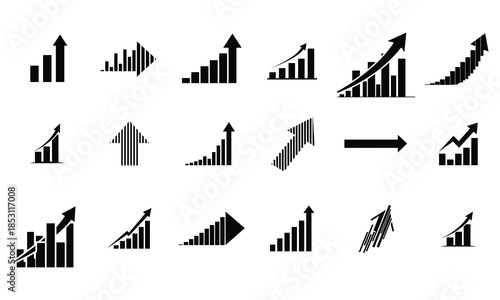 Business Growth Bar Graph Arrow Icons Set