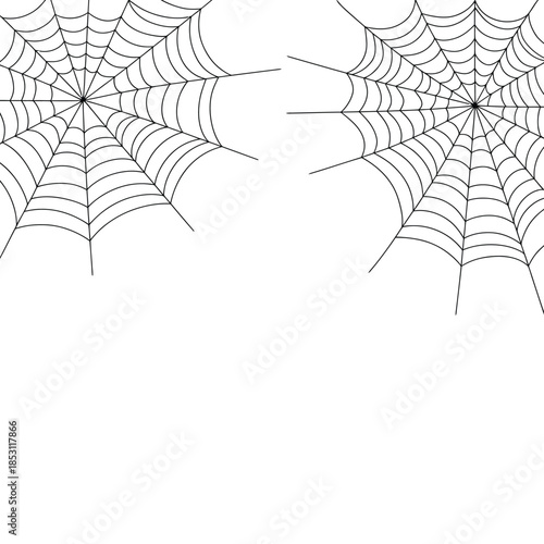 Two symmetrical spiderwebs against a plain white background are displayed