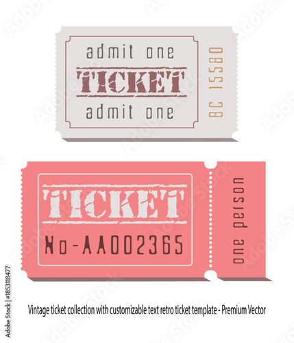 Vintage ticket collection with customizable text retro ticket template - Premium Vector