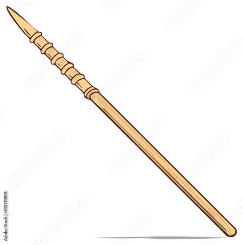 Hand Drawn Vector Illustration of an Ancient Spear with Intricate Bindings for Graphic Design