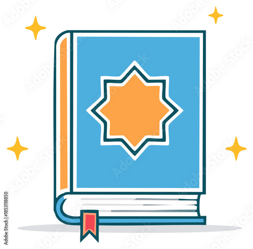 Islamic Holy Book with Star Symbol and Sparkles Illustration
