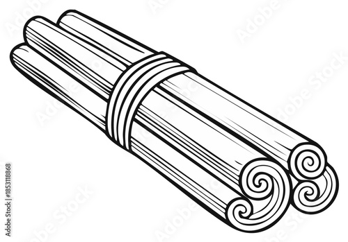 Monochrome Outline of Cinnamon Sticks Tied Together for Spice or Cooking Ingredient Illustration