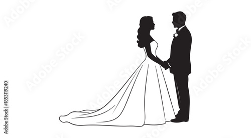 A bride and groom silhouette holding hands, representing love and partnership
