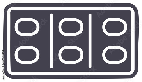 Stylized slot machine reel icon with simple shapes and rounded corners in a gray tone