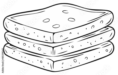 Stack of Three Slices of Bread Outline Illustration, Loaf Food Staple for Toast Sandwich, Cartoon Line Art