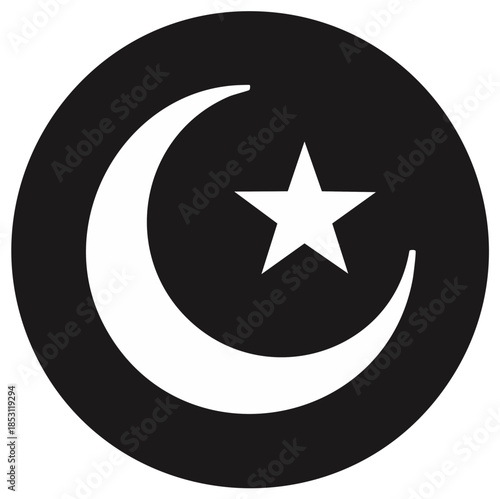 Islamic Symbol Star and Crescent Moon on Dark Background Religious Iconography, Crescent and Star Emblem