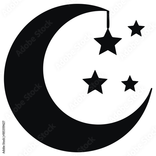 Black Crescent Moon and Stars Silhouette