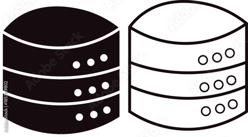 Two cylindrical database icons in a stark black and white silhouette