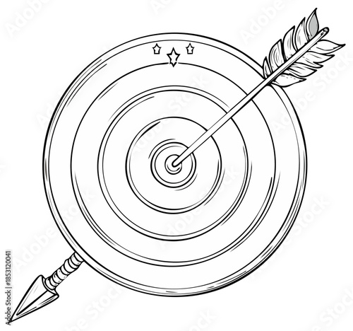 Arrow in Center of Target Illustration Archery Target Drawing Success Goal Achieved Aiming Point