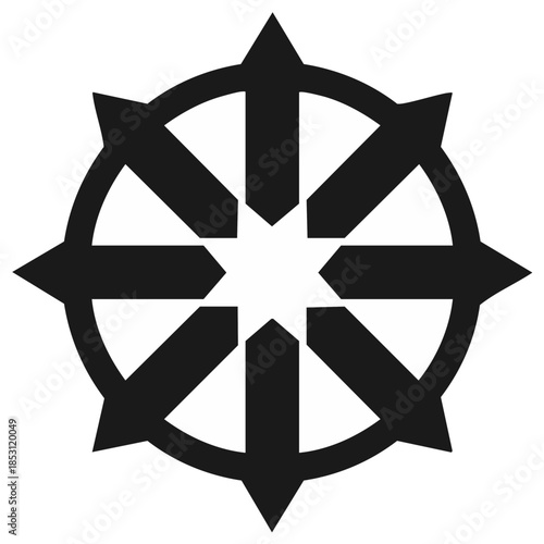 Simple Vector Design Featuring a Circle Surrounded by Eight Arrows Pointing Outward
