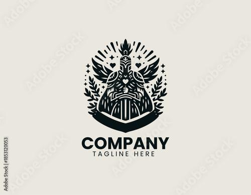 Warrior of love character symbolizes strength compassion and harmony in a meaningful black vector logo illustration