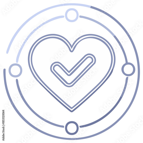 Heart shape with checkmark and circular graphic elements signifying approval or health