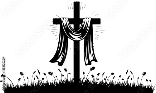 Crucifixion of Jesus Christ with Disciples Silhouette