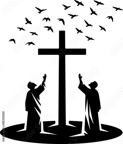 Crucifixion of Jesus Christ with Disciples Silhouette
