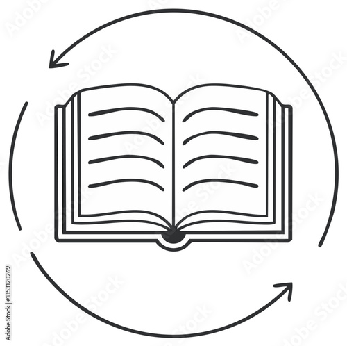 Open Book Icon with Circular Arrows Representing Learning and Information Flow