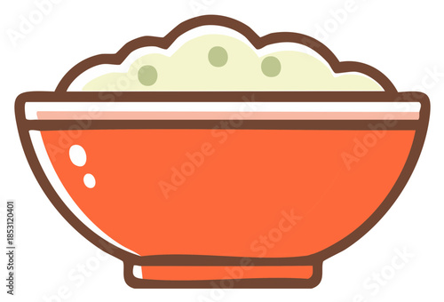 Cartoon Illustration: Bowl with Creamy Filling, Rounded Form and Brown Outlines