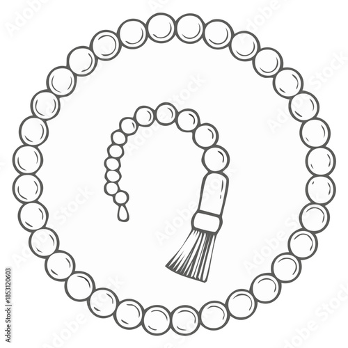 Outlined Tasbih Prayer Beads in Spiral Shape, Islamic Symbols