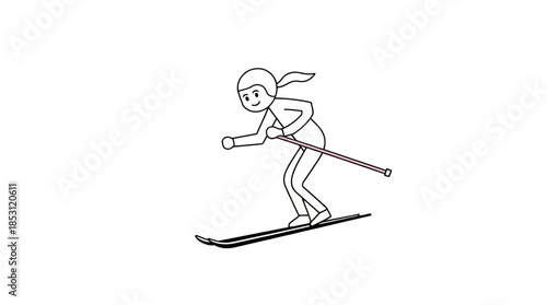 Vector illustration of a cartoon woman athlete performing a winter sport jump on a snowboard with skating and skiing people in action