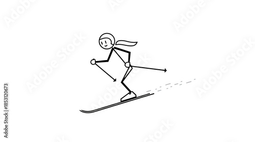 Stick Figure Skiing Downhill: A simple, animated stick figure gracefully skis downhill, embodying the spirit of winter sports and the thrill of adventure.