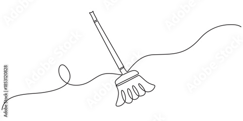 Continuous one line drawing of mop and bucket. Cleaning concept. Simple vector illustration, Single line draw design vector graphic illustration. Cleaning tools one line colored continuous drawing.