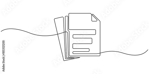 Clipboard with checklist icon continuous one line drawing of outline vector illustration, One continuous line vector drawing of a folder. Outline documents background icon. Saving securities vector .