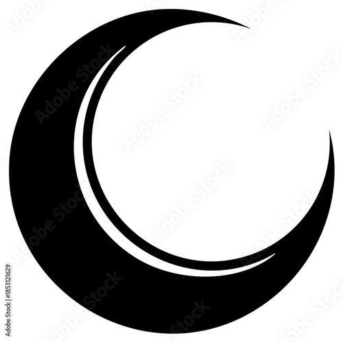 Stylized Black Crescent Moon Silhouette Simple Graphic Icon