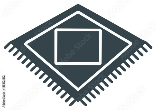 Modern geometric dark grey diamond rug with fringed border and central square motif