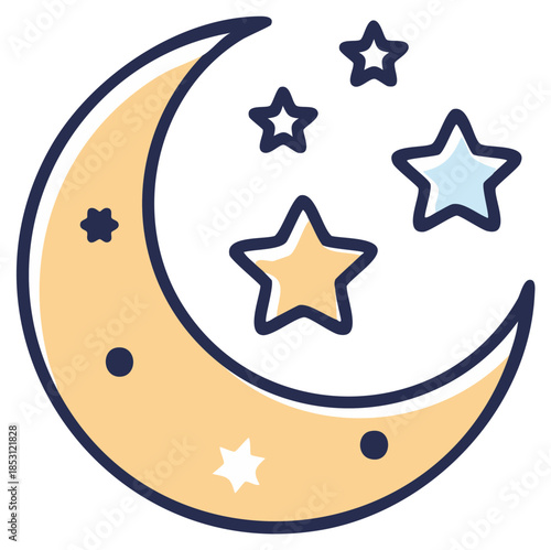 Crescent moon with stars icon vector design for celestial event illustrations