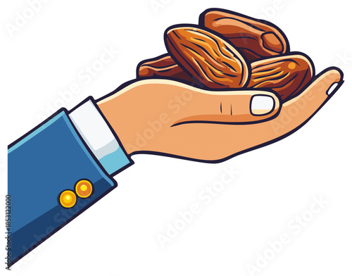 Business person's hand holding a handful of dates fruit, offering sweet food