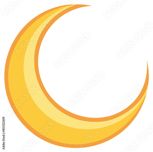 Bright Yellow Crescent Moon Flat Design Icon Celestial Night Sky Symbol Illustration