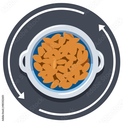 Illustration of Soaking Grains or Nuts in a Bowl with Process Arrow