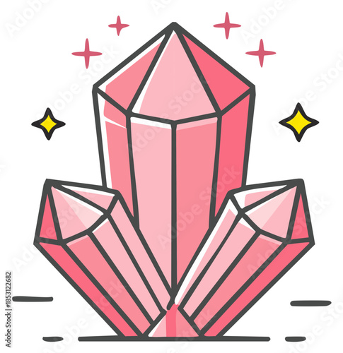 Cartoon Pink Crystals Gems Cluster Sparkling Stars Illustration