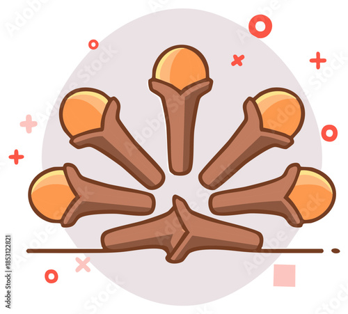 Vibrant cartoon cloves spice arranged in a circular pattern flat design illustration