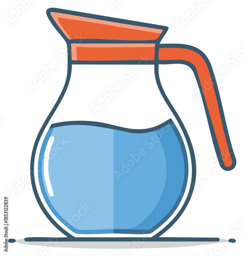 Cartoon Water Jug with Orange Trim and Blue Water in a Simple Illustration Style