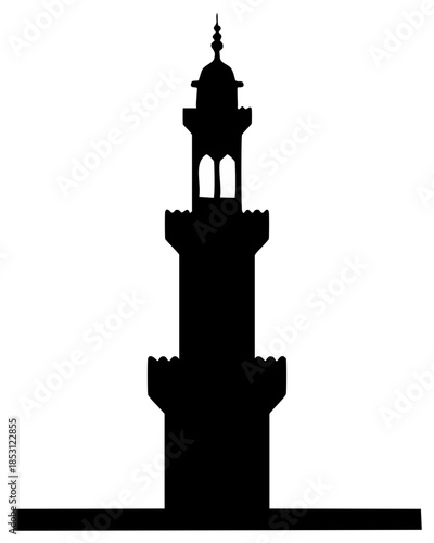 Black Silhouette of a Traditional Islamic Minaret Tower Architecture Icon