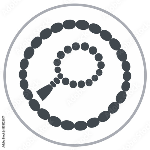 Islamic prayer beads spiral design with tassel icon and circle frame